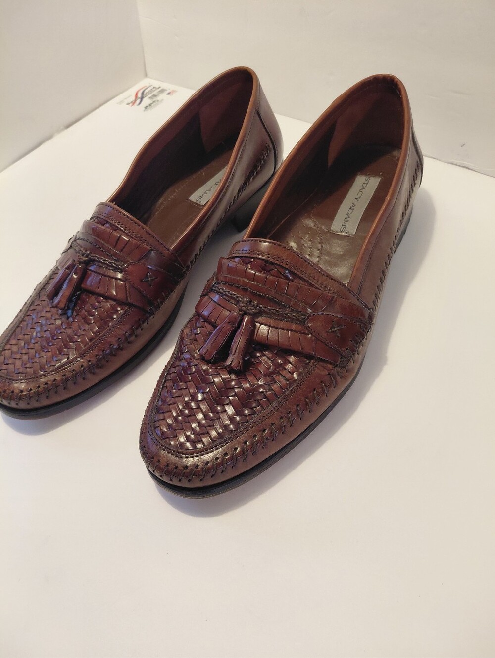 Stacy Adams Brown Woven Leather Tassel Loafers